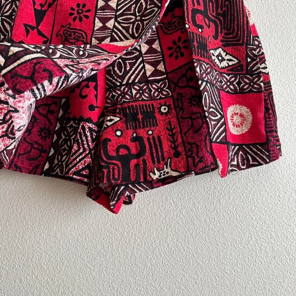 vintage black red native bark cloth print skort - Picture 2 of 5